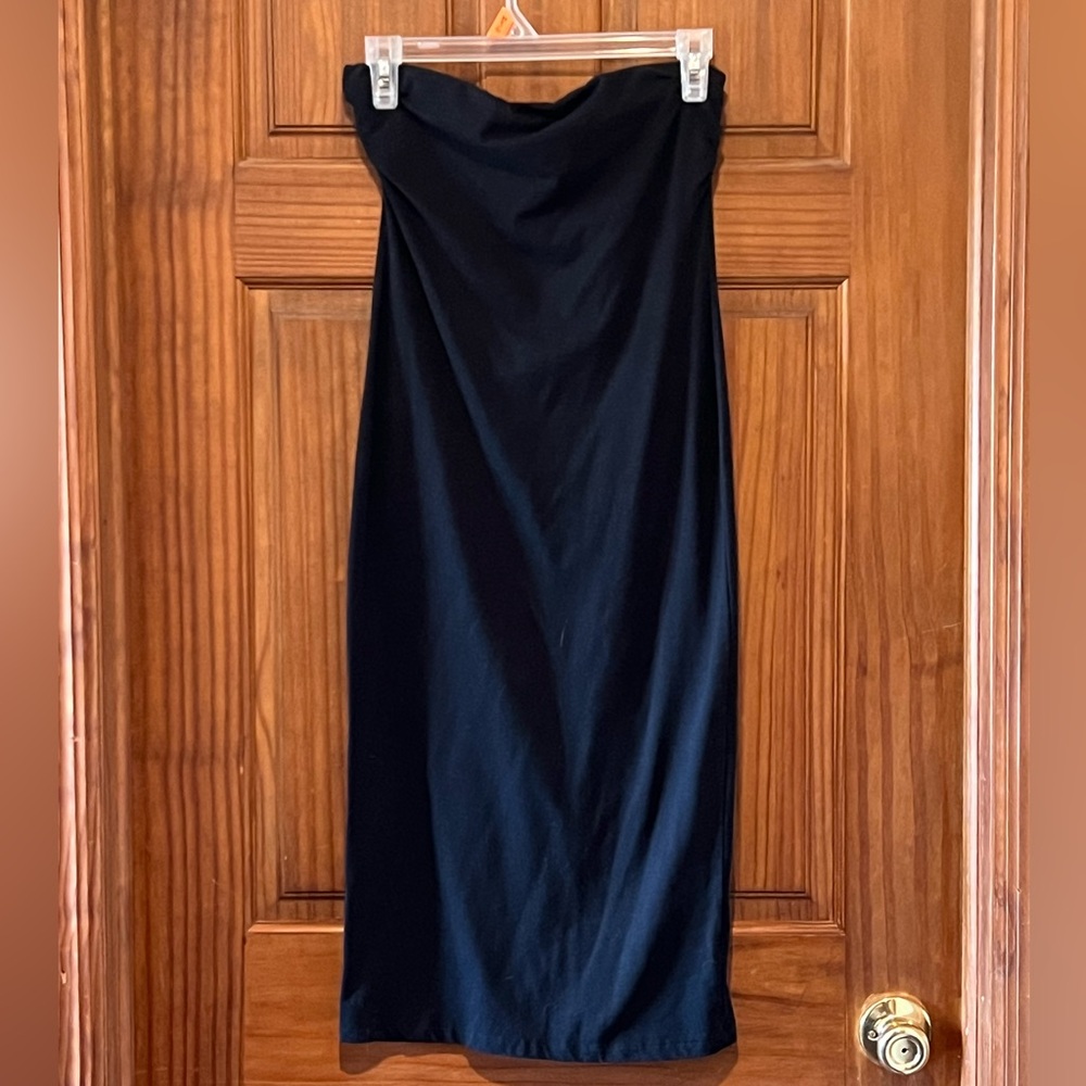 Little black dress strapless solid black 100% cotton stretch